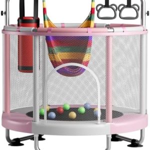 55" Global Recycled Standard Trampoline for Boys & Girls: Outdoor & Indoor with Enclosure & Adjustable Gymnastics Bar
