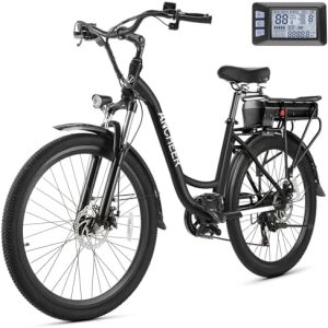 ANCHEER 48V 499Wh Electric Bike for Adults, 26" City Commuter Bike for Women Men, Up to 55 Miles Range, 3H Fast Charge,